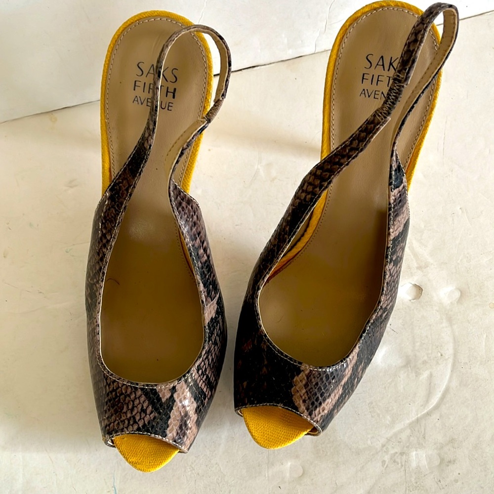 SAKS FIFTH AVENUE Platform Snakeskin Print Heels - Picture 4 of 8